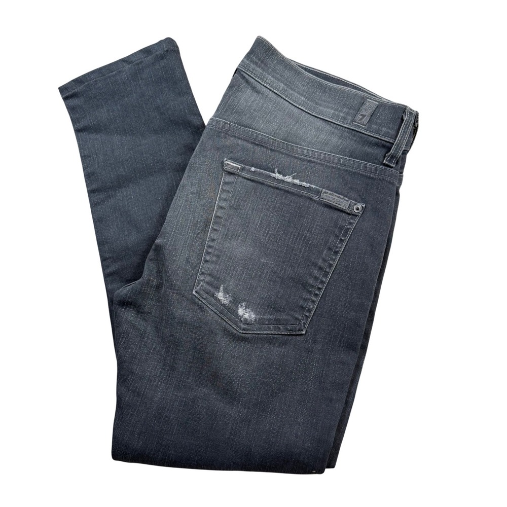7 For All Mankind Paxtyn Jeans Mens 33x26 Gray Distressed Ripped Slim Stretch‎